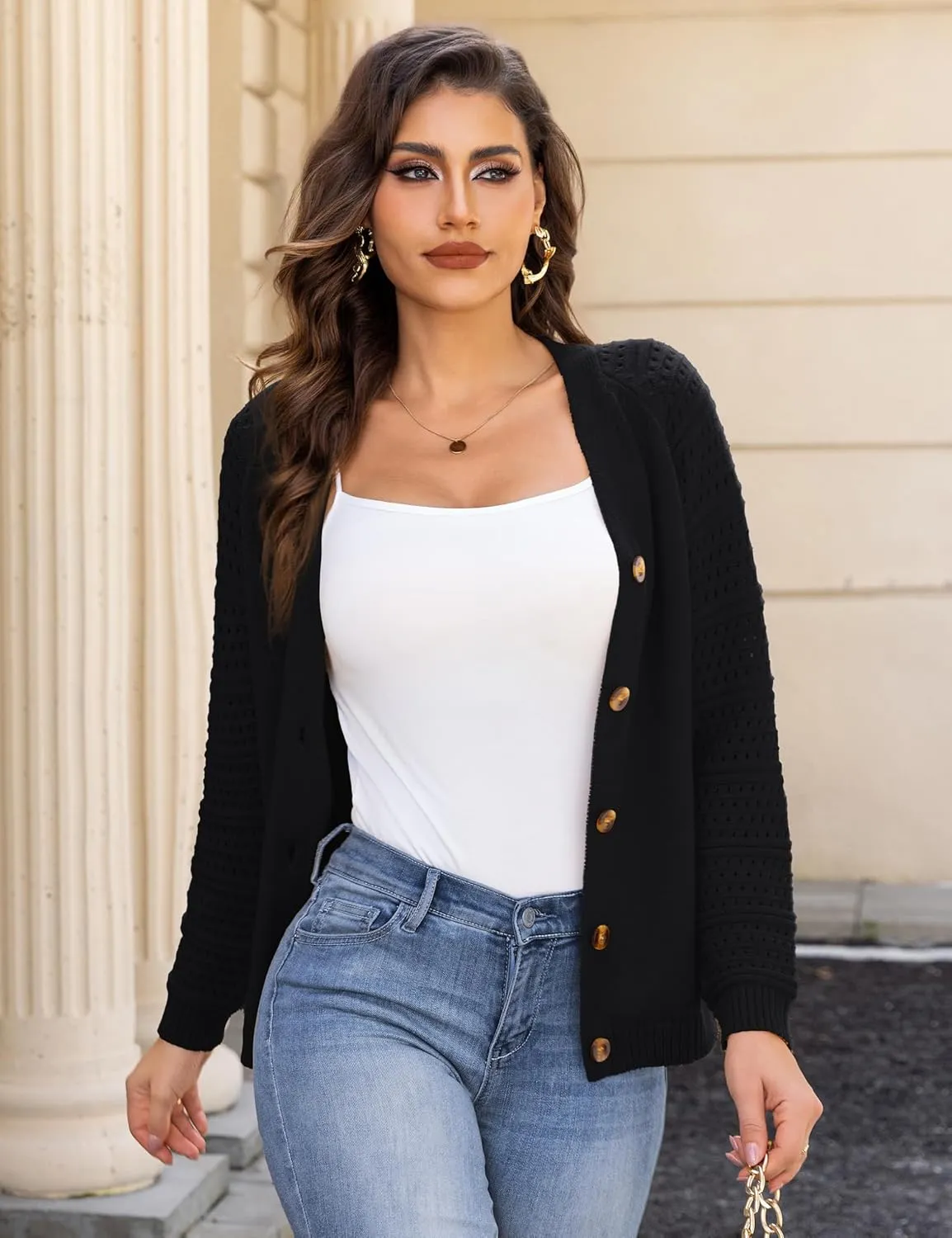 REDHOTYPE Women's Cardigans Sweater Casual Long Sleeve Open Front Cardigan Button Down Knit Chunky Outwear Coats
