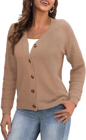 REDHOTYPE Women's Cardigans Sweater Casual Long Sleeve Open Front Cardigan Button Down Knit Chunky Outwear Coats