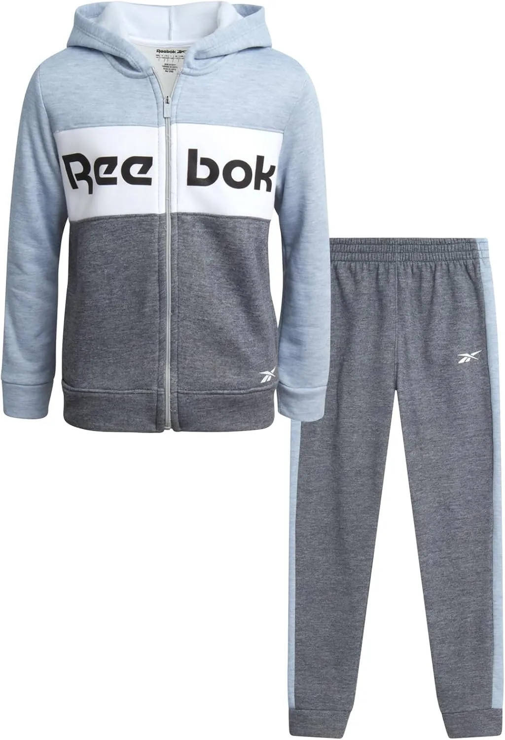 Reebok Boys' Active Sweatsuit - 2 Piece Performance Fleece Zip Hoodie Sweatshirt and Jogger Sweatpants - Activewear Set, 8-14
