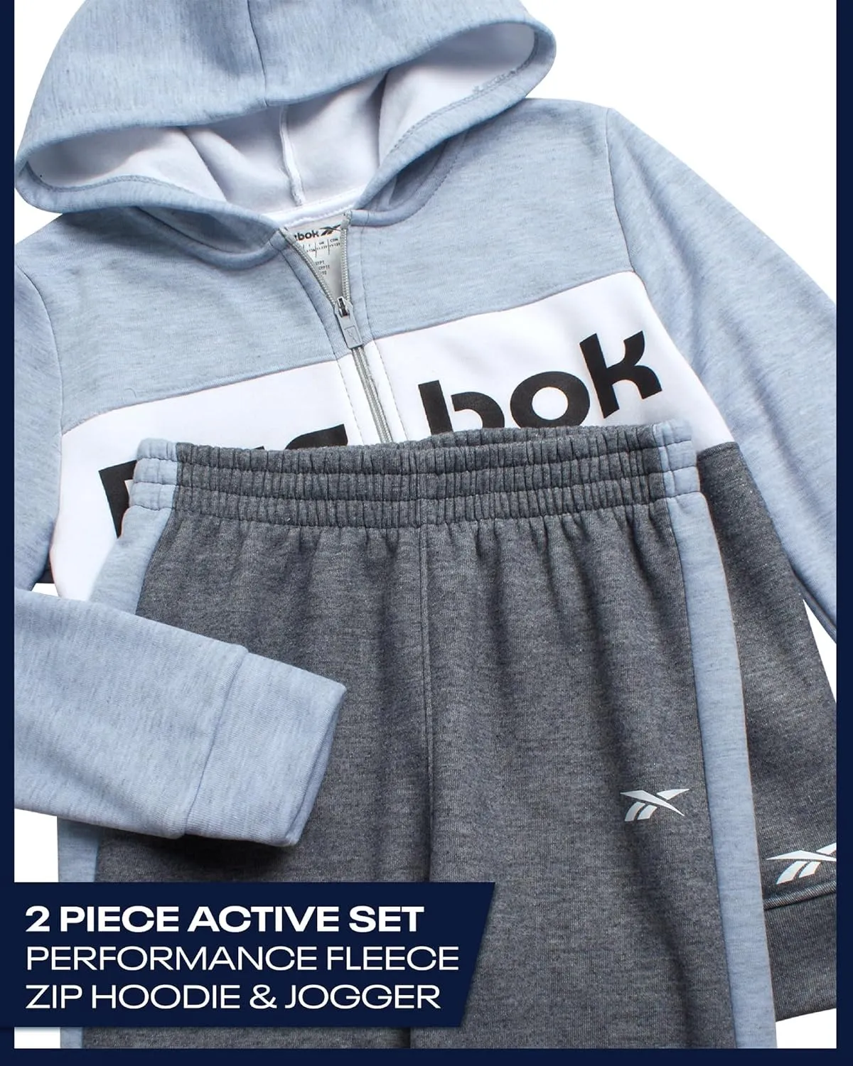 Reebok Boys' Active Sweatsuit - 2 Piece Performance Fleece Zip Hoodie Sweatshirt and Jogger Sweatpants - Activewear Set, 8-14