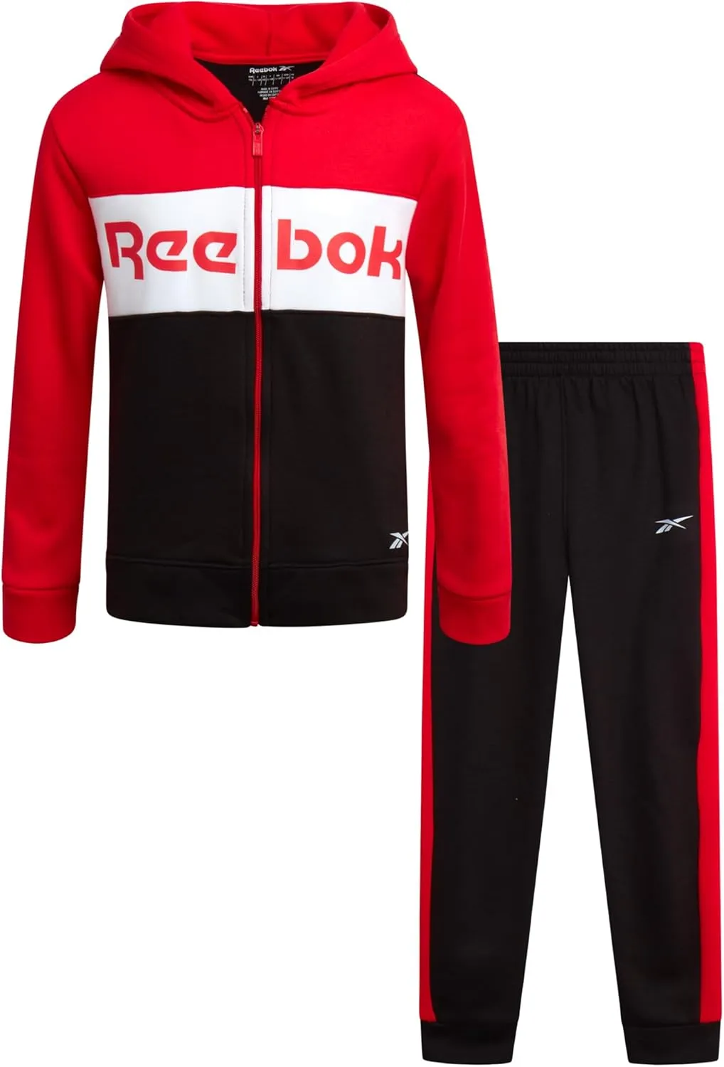 Reebok Boys' Active Sweatsuit - 2 Piece Performance Fleece Zip Hoodie Sweatshirt and Jogger Sweatpants - Activewear Set, 8-14