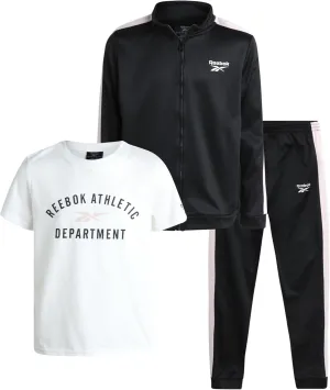 Reebok Boys' Tracksuit - 3 Piece Tricot Zip Sweatshirt, Jogger Sweatpants, T-Shirt - Activewear Outfit Set for Boys (8-12)