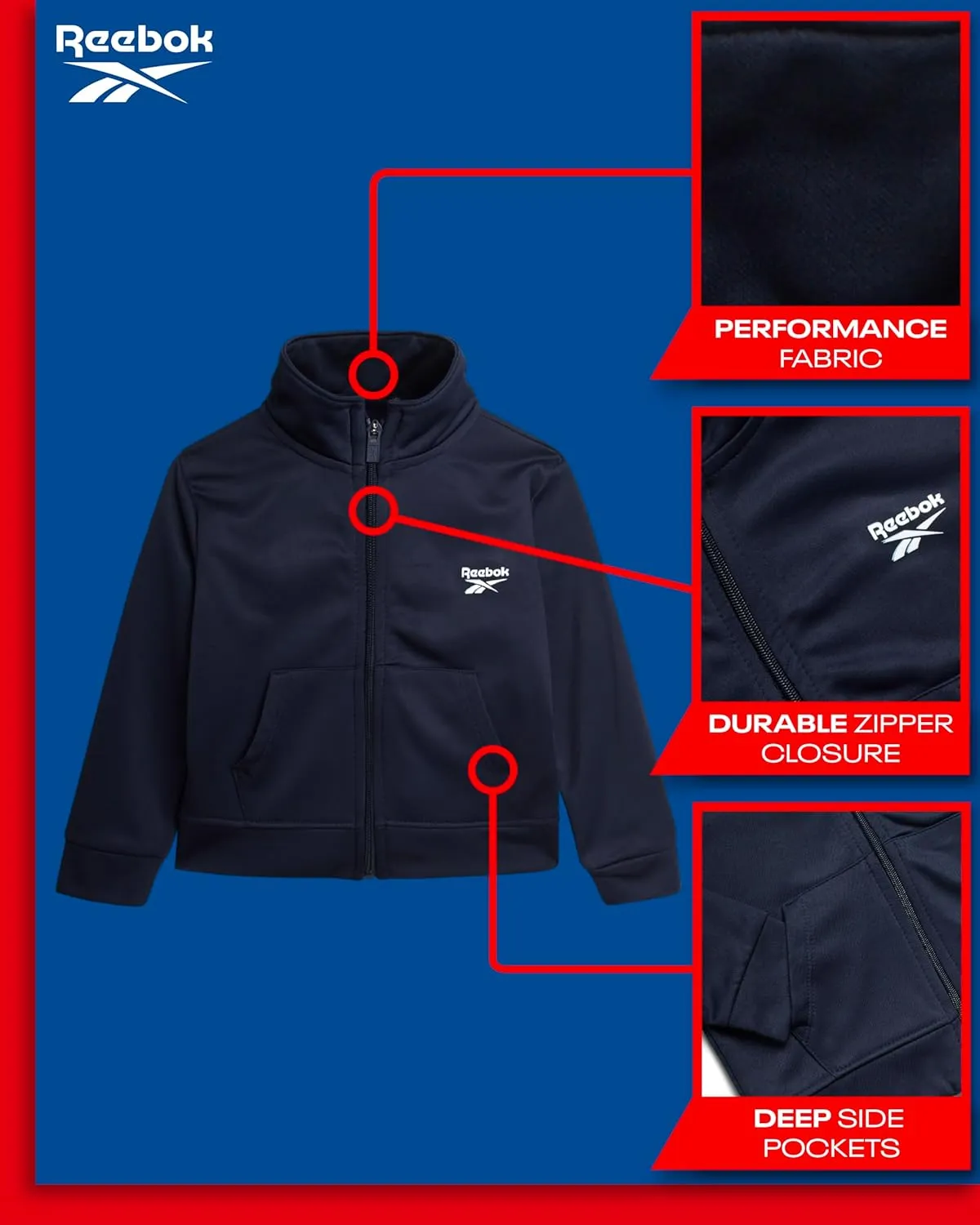 Reebok Infant Toddler Baby Boys' Tracksuit Set - 2 Piece Tricot Sweatshirt and Jogger Sweatpants for Little Boys (Sizes:2T-7)