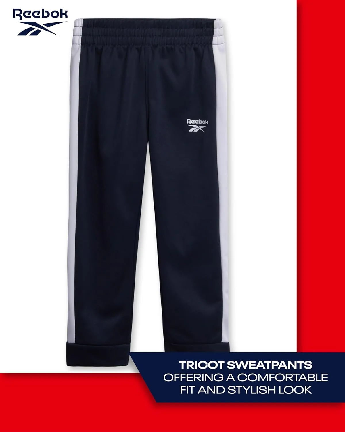 Reebok Infant Toddler Baby Boys' Tracksuit Set - 2 Piece Tricot Sweatshirt and Jogger Sweatpants for Little Boys (Sizes:2T-7)