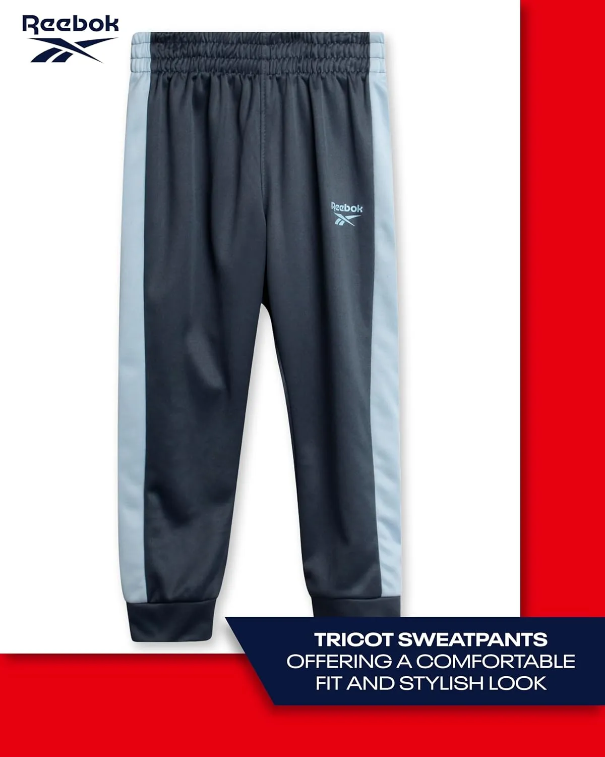Reebok Infant Toddler Baby Boys' Tracksuit Set - 2 Piece Tricot Sweatshirt and Jogger Sweatpants for Little Boys (Sizes:2T-7)
