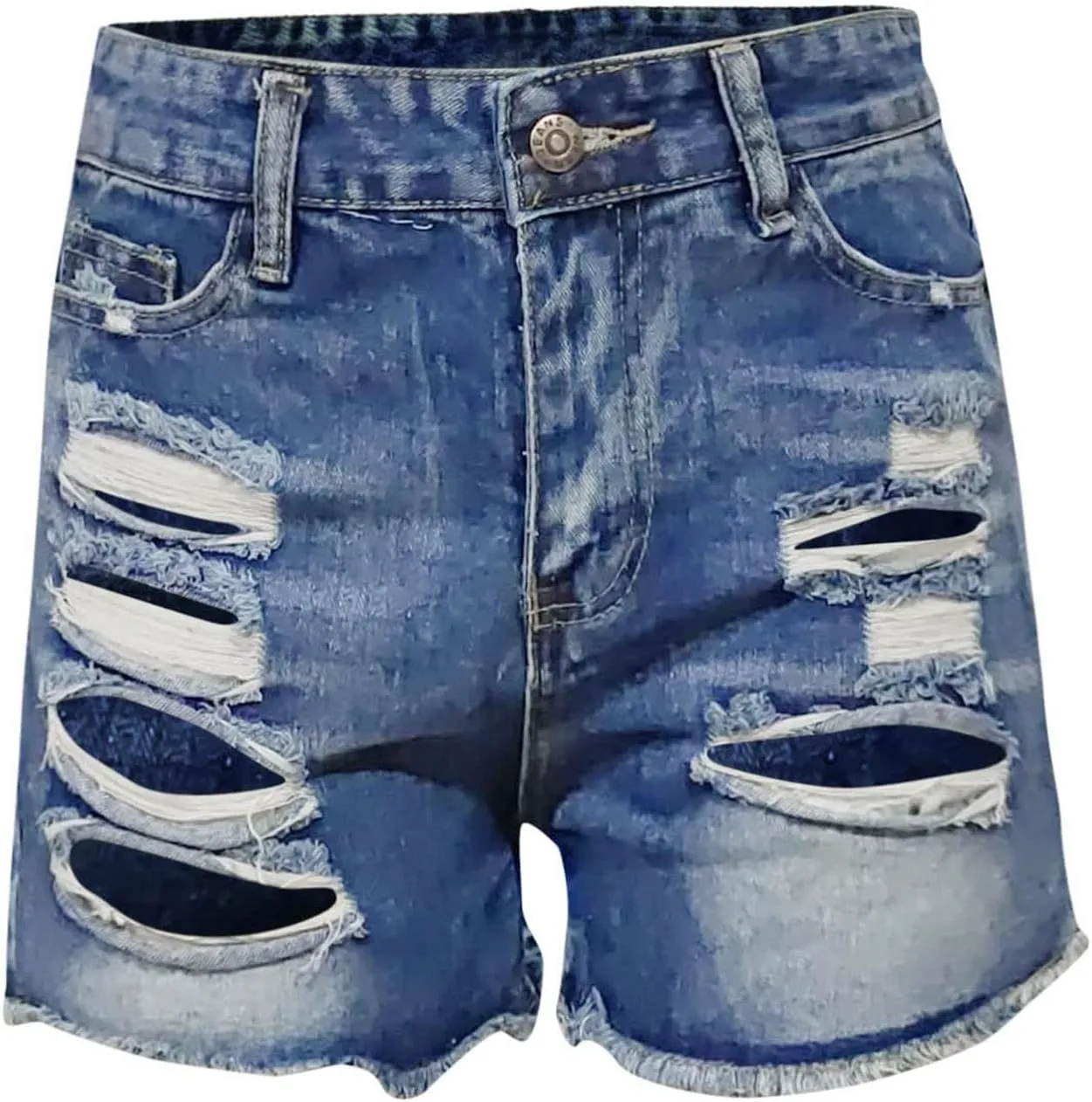 Ripped Distressed Denim Shorts for Women Mid Rise Stretchy Jean Shorts Summer Casual Frayed Raw Rolled Hem Hot Shorts
