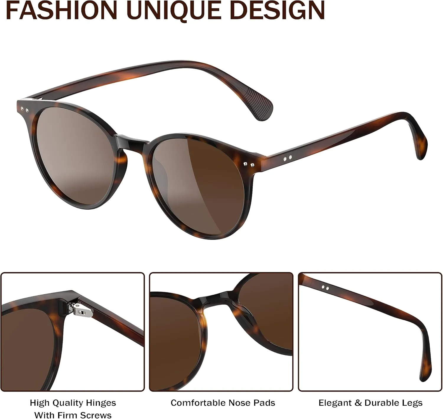 Saveen Retro TAC Round Polarized Sunglasses, Lightweight TR-90 Frame for Women Men UV Protection