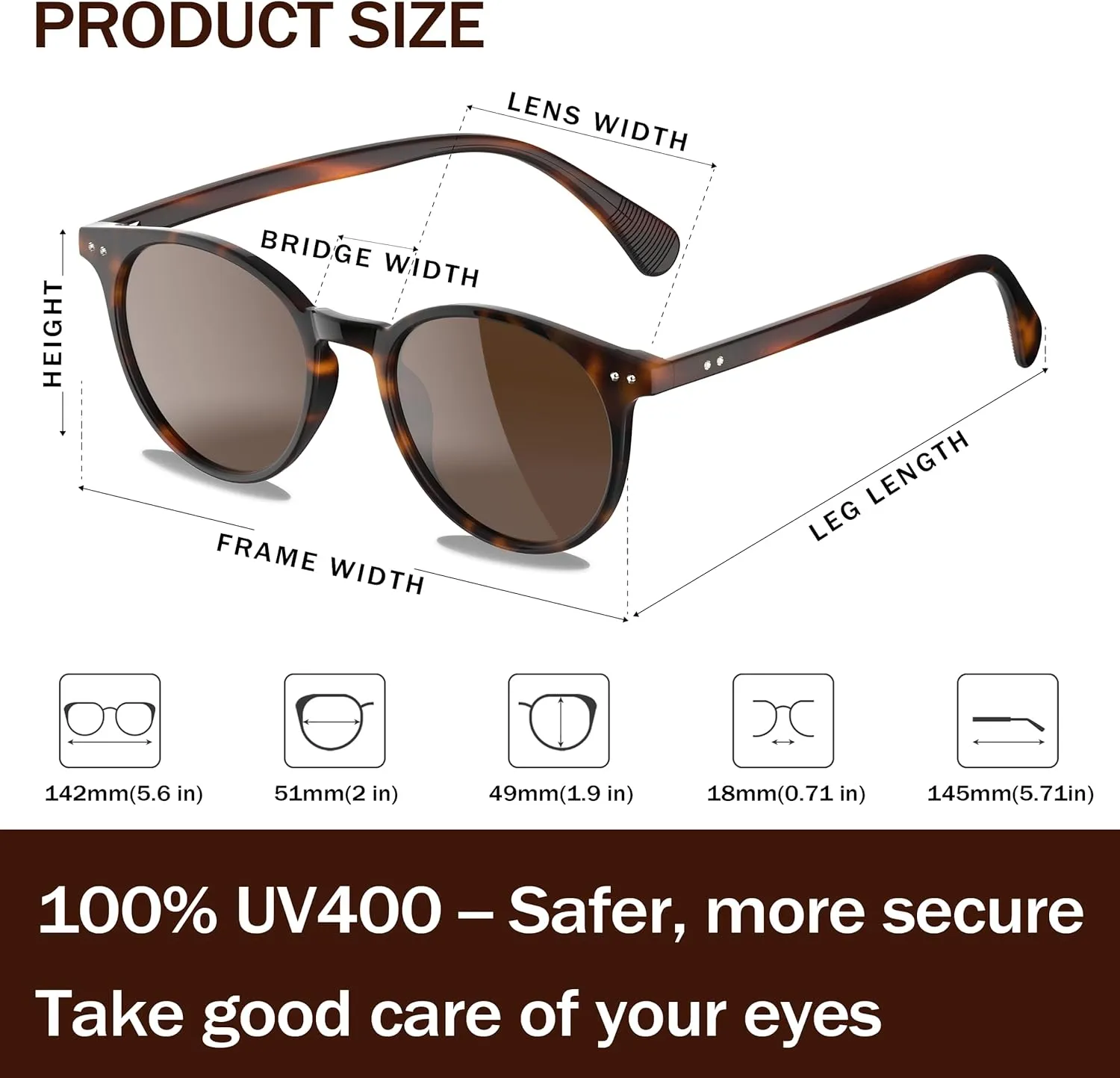 Saveen Retro TAC Round Polarized Sunglasses, Lightweight TR-90 Frame for Women Men UV Protection
