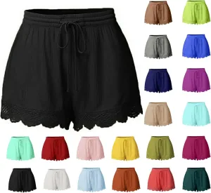 Shorts for Women 2024 Comfy Lace Lounge Shorts Trendy Casual High Waisted Drawstring Summer Beach Shorts Plus Size