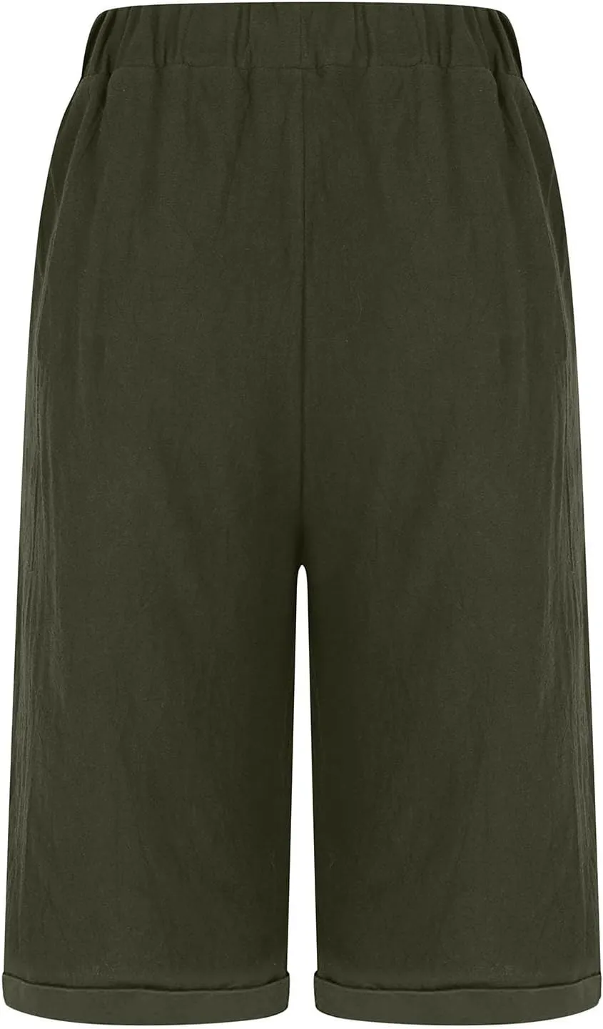 Shorts for Women Summer Beach Lounge Shorts Casual Drawstring Elastic Waist Loose Fit Bermuda Shorts with Pockets