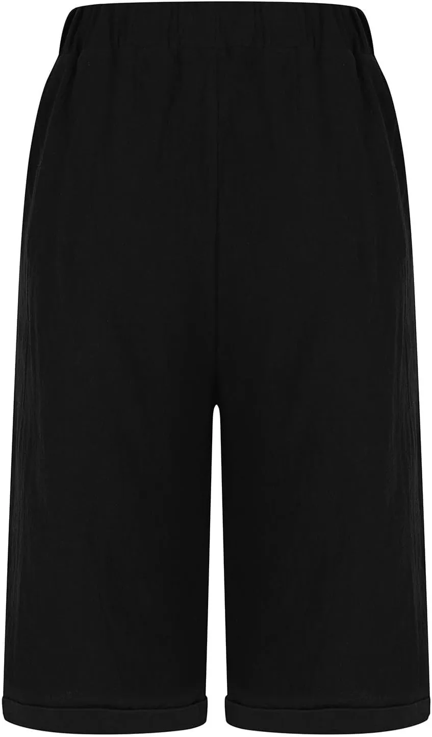Shorts for Women Summer Beach Lounge Shorts Casual Drawstring Elastic Waist Loose Fit Bermuda Shorts with Pockets