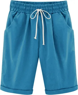 Shorts for Women Summer Beach Lounge Shorts Casual Drawstring Elastic Waist Loose Fit Bermuda Shorts with Pockets
