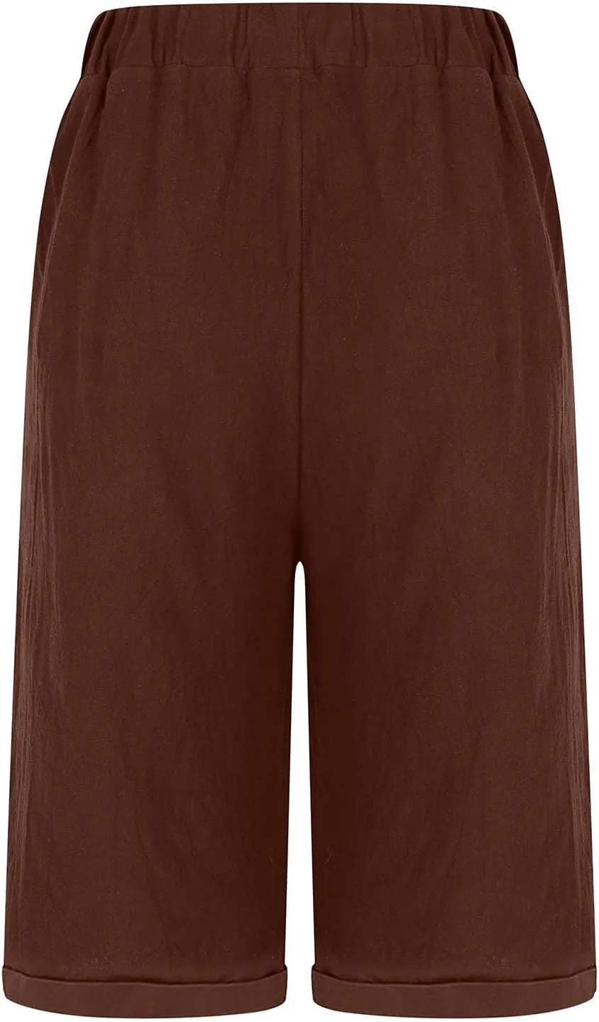 Shorts for Women Summer Beach Lounge Shorts Casual Drawstring Elastic Waist Loose Fit Bermuda Shorts with Pockets