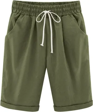 Shorts for Women Summer Beach Lounge Shorts Casual Drawstring Elastic Waist Loose Fit Bermuda Shorts with Pockets