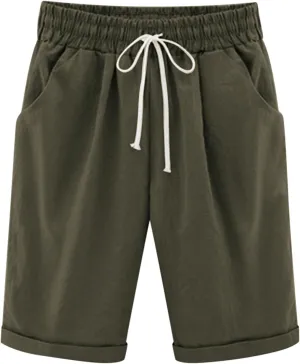 Shorts for Women Summer Beach Lounge Shorts Casual Drawstring Elastic Waist Loose Fit Bermuda Shorts with Pockets