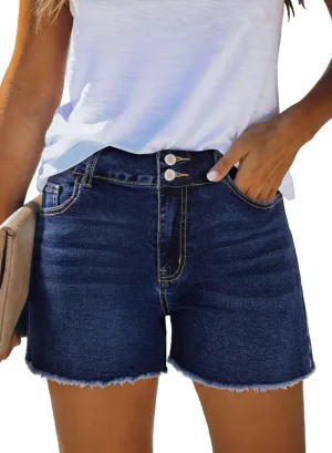 Sidefeel Women's Jean Shorts High Waisted Casual Stretchy Raw Hem Zimbaplatinum Jeans Summer Denim Shorts with Pockets