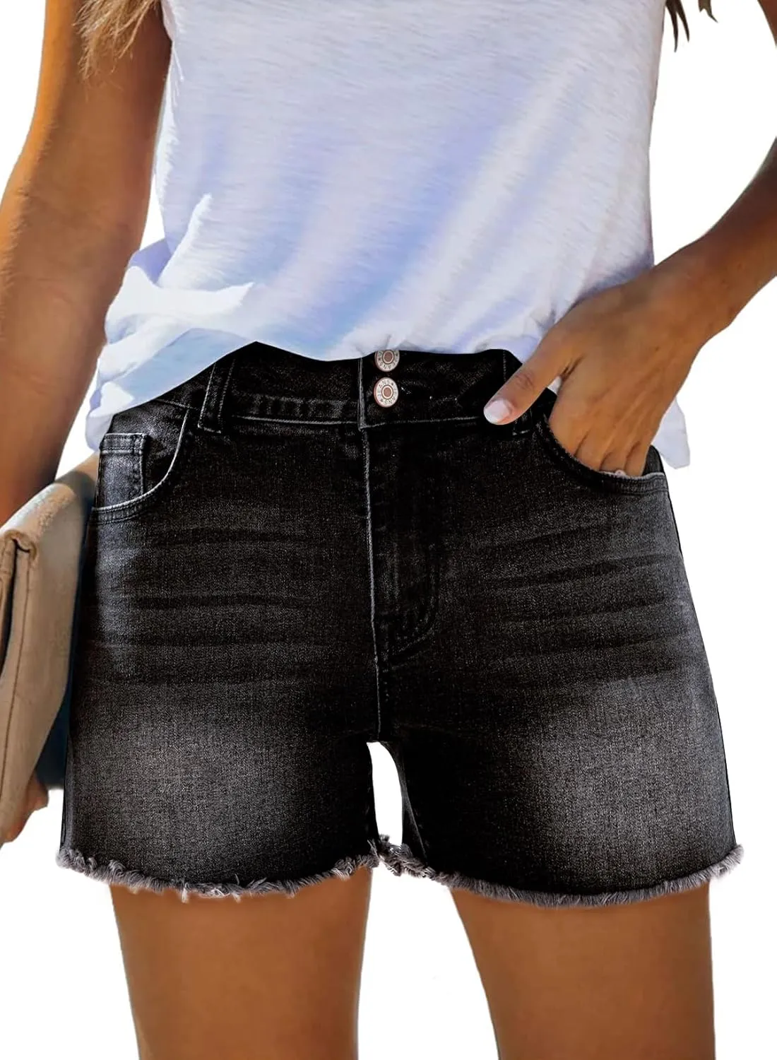Sidefeel Women's Jean Shorts High Waisted Casual Stretchy Raw Hem Zimbaplatinum Jeans Summer Denim Shorts with Pockets