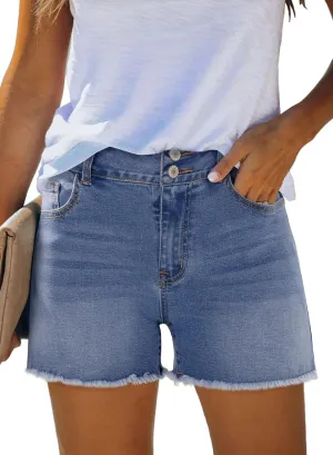 Sidefeel Women's Jean Shorts High Waisted Casual Stretchy Raw Hem Zimbaplatinum Jeans Summer Denim Shorts with Pockets