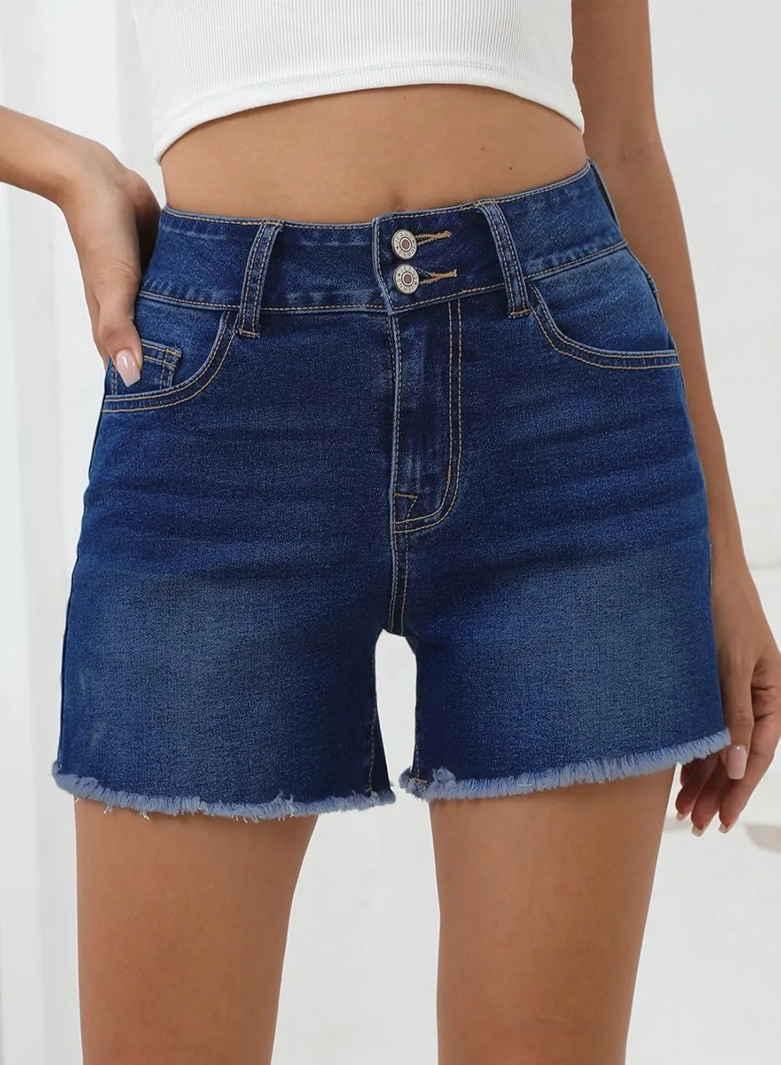 Sidefeel Women's Jean Shorts High Waisted Casual Stretchy Raw Hem Zimbaplatinum Jeans Summer Denim Shorts with Pockets