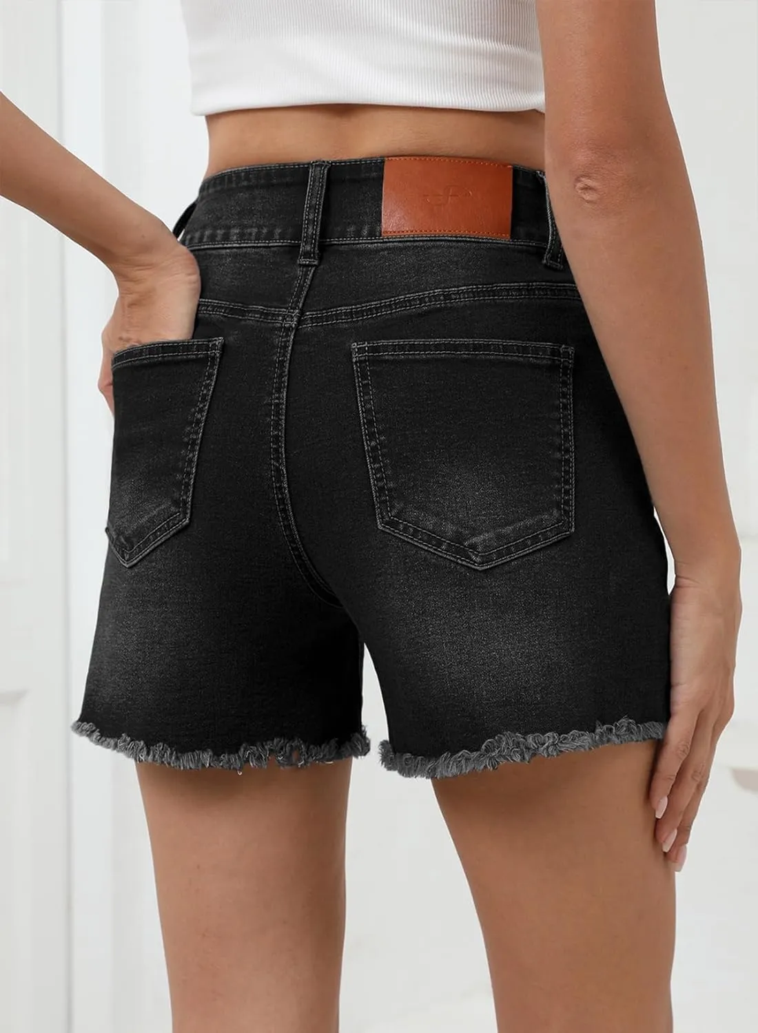 Sidefeel Women's Jean Shorts High Waisted Casual Stretchy Raw Hem Zimbaplatinum Jeans Summer Denim Shorts with Pockets