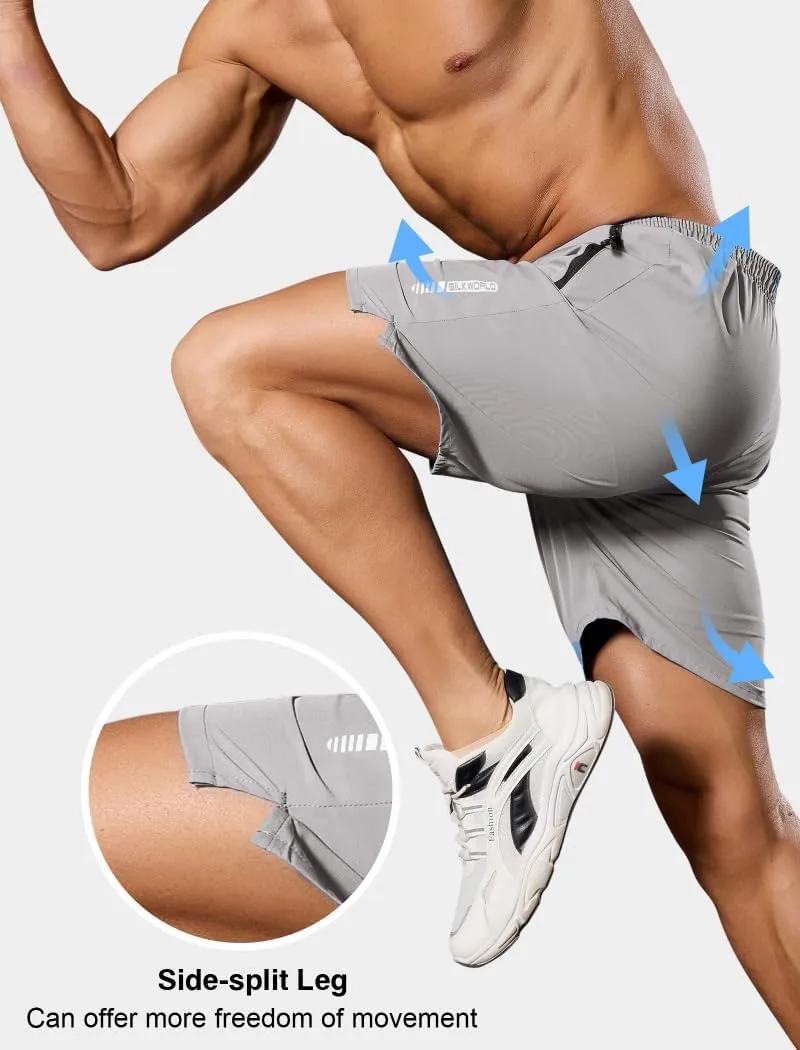 SILKWORLD Quick Dry Men's 2 in 1 Running Shorts with Zip Pocket 7" Workout Gym Athletic Shorts Lightweight Training Shorts