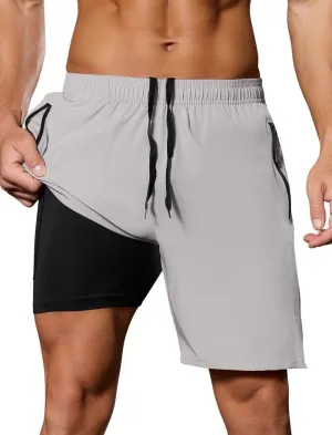 SILKWORLD Quick Dry Men's 2 in 1 Running Shorts with Zip Pocket 7" Workout Gym Athletic Shorts Lightweight Training Shorts