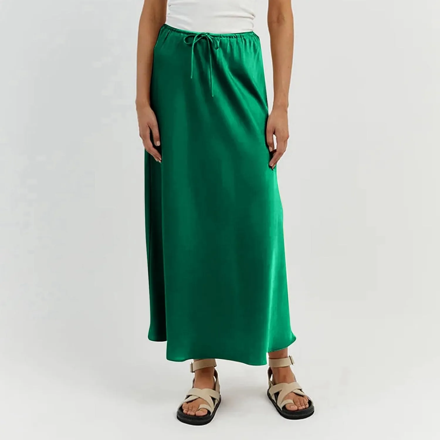 Skirts for Women Trendy Summer Drawstring Elastic Waist Business Casual Formal Long Straight Maxi Pencil Skirt Dress