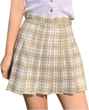 Skirts for Women Trendy Women's Casual Plaid High Waist Pleated A-Line Pleated Mini Skirts Pleated Cheer Skirt