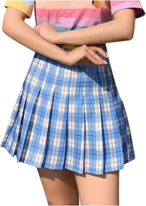 Skirts for Women Trendy Women's Casual Plaid High Waist Pleated A-Line Pleated Mini Skirts Pleated Pleated Mini