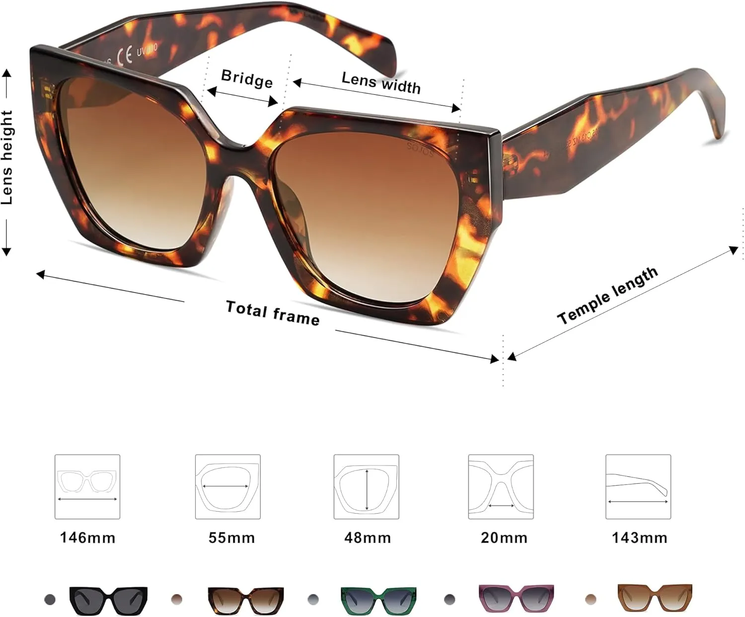 SOJOS Trendy Oversized Polarized Sunglasses Womens Big Square Cateye Sunnies, Lentes de sol para mujer SJ2205
