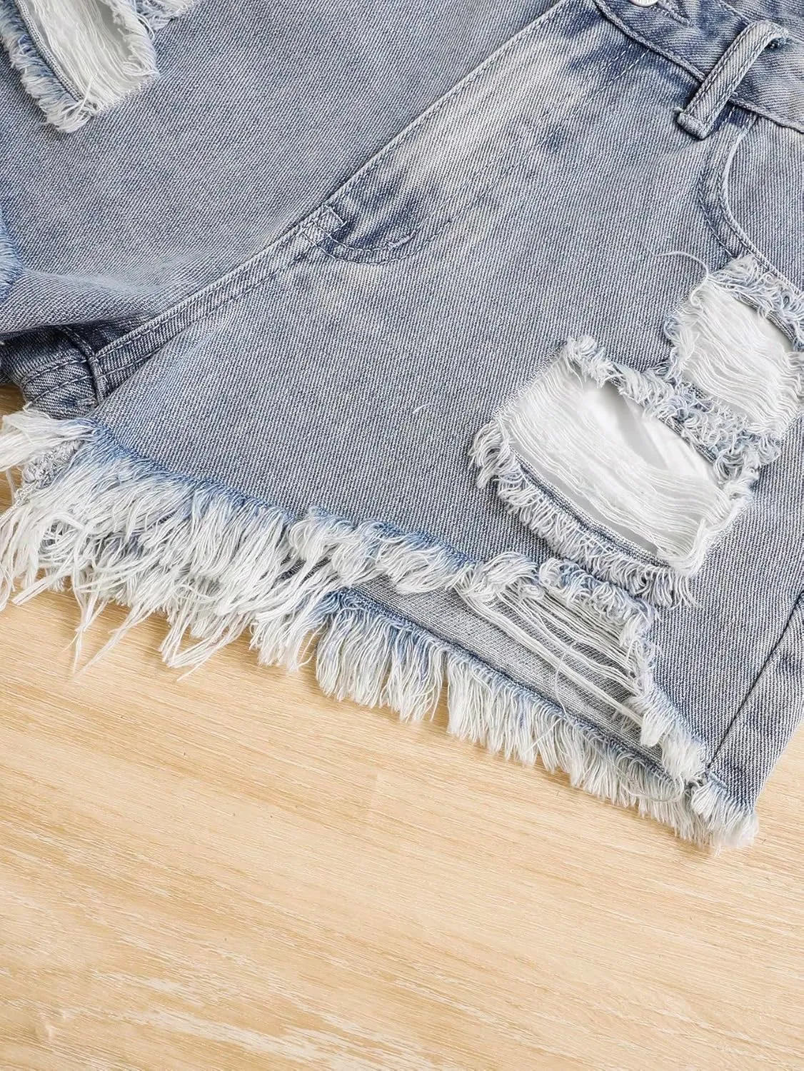 SOLY HUX Girl's Ripped Raw Hem Denim Shorts High Waisted Straight Leg Summer Jeans Shorts