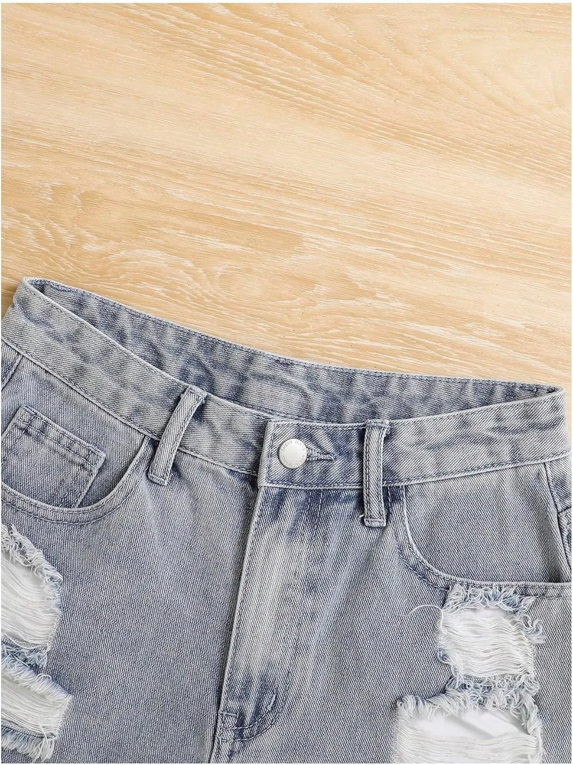 SOLY HUX Girl's Ripped Raw Hem Denim Shorts High Waisted Straight Leg Summer Jeans Shorts
