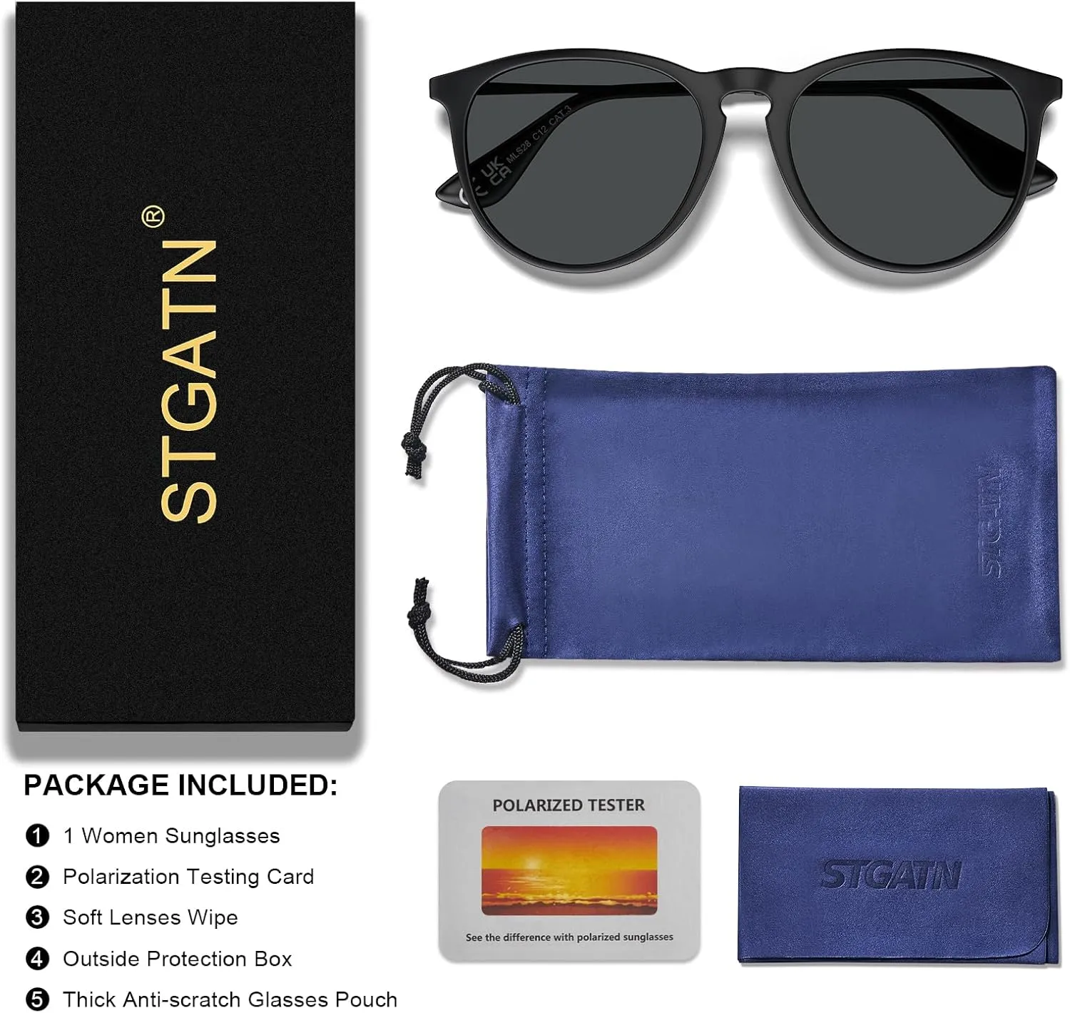 STGATN Vintage Round Sunglasses for Women Polarized UV Protection, Trendy Retro Designer Style ST028