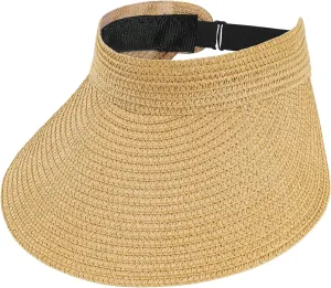 Straw Sun Visors Womens, Ponytail Beach Straw Visor, Packable Summer Sun Hats for Women Travel