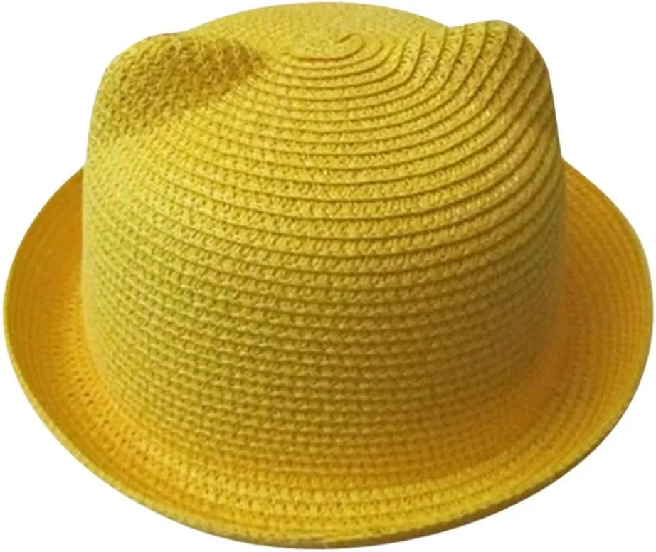 Summer Childrens Straw Visor Hat Wide Brim Floppy Beach Sun Hats UV Protection PUF 50  Travel Cap Fashion Bucket Caps Baby