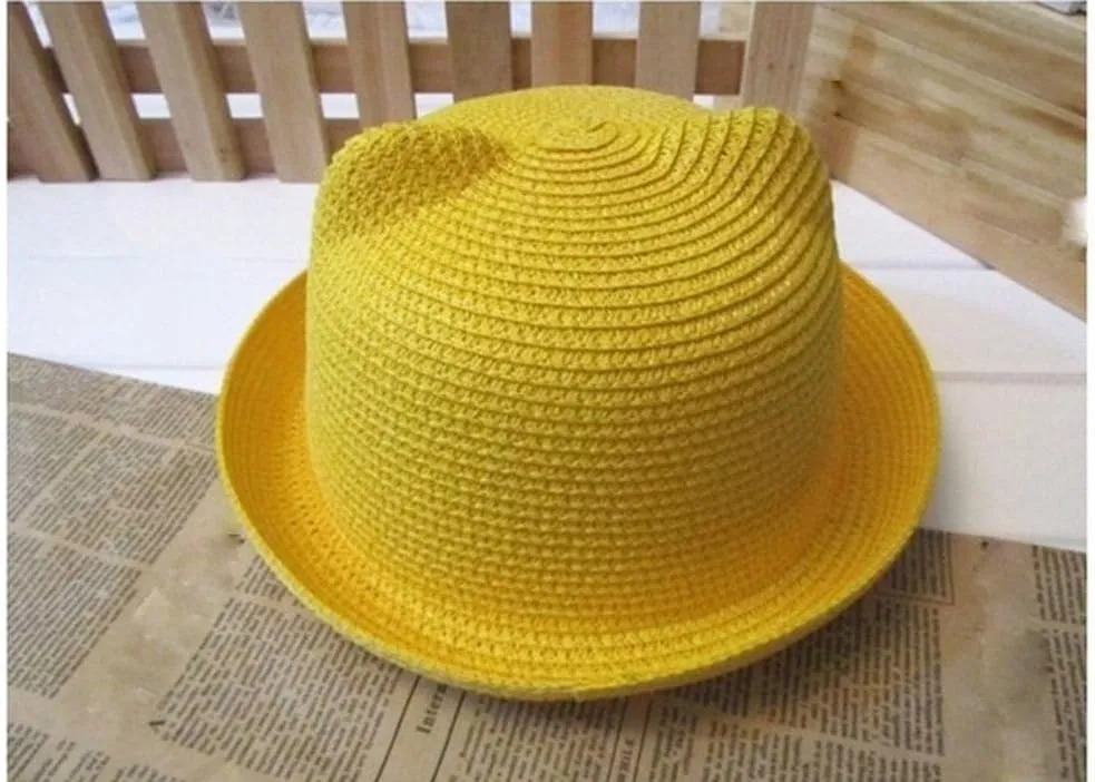 Summer Childrens Straw Visor Hat Wide Brim Floppy Beach Sun Hats UV Protection PUF 50  Travel Cap Fashion Bucket Caps Baby