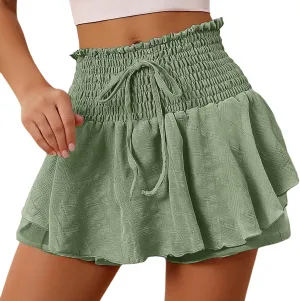 Summer Skirts for Women High Waist Drawstring Tummy Control Ruffles Cute Y2K Casual Boha Mini Skirts 2025 Streetwear