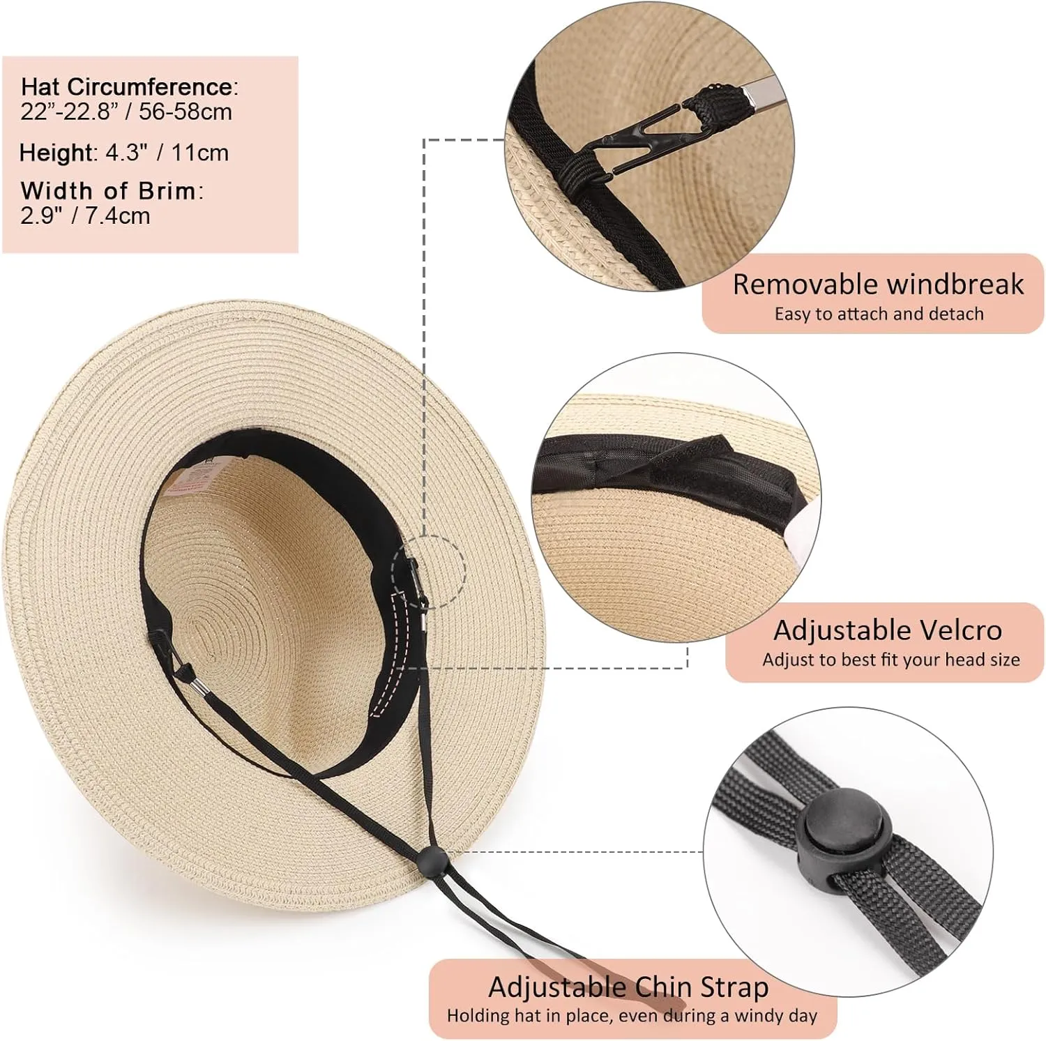 Summer Straw Fedora Hat for Women Men Travel Panama Hat with Wide Brim Roll Up Sun Hat for Beach Outdoor UPF 50 