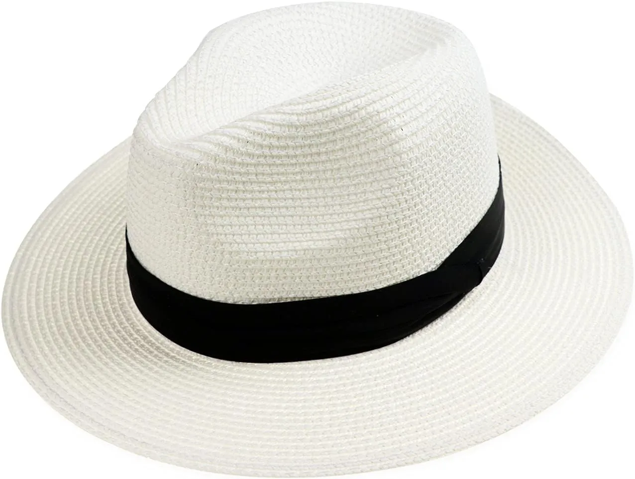 Summer Straw Fedora Hat for Women Men Travel Panama Hat with Wide Brim Roll Up Sun Hat for Beach Outdoor UPF 50 