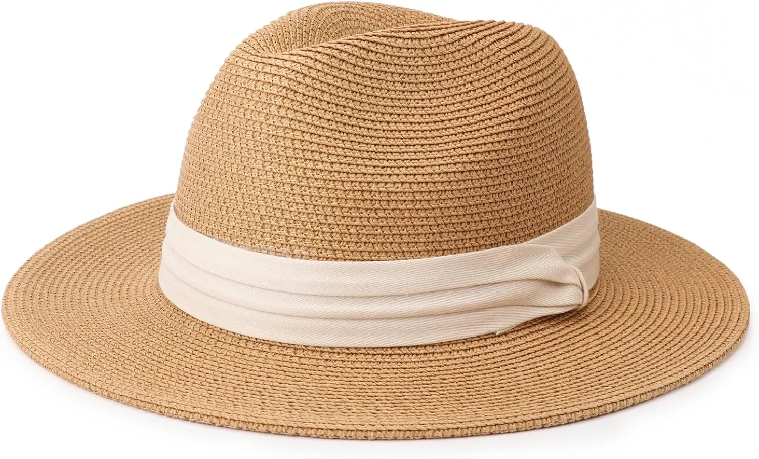 Summer Straw Fedora Hat for Women Men Travel Panama Hat with Wide Brim Roll Up Sun Hat for Beach Outdoor UPF 50 