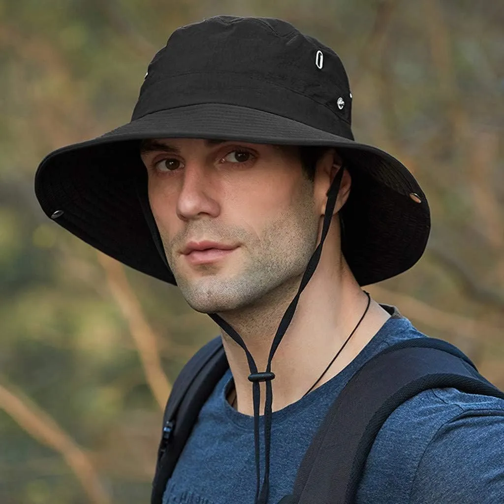 Sun Fashing Cap for Men,Brim Super Wide Brim Sun Hat for Fishing, Hiking Summer Drawstring Fisherman Beach Hats