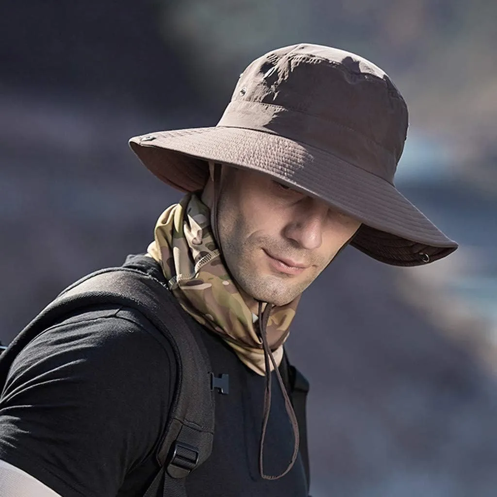 Sun Fashing Cap for Men,Brim Super Wide Brim Sun Hat for Fishing, Hiking Summer Drawstring Fisherman Beach Hats