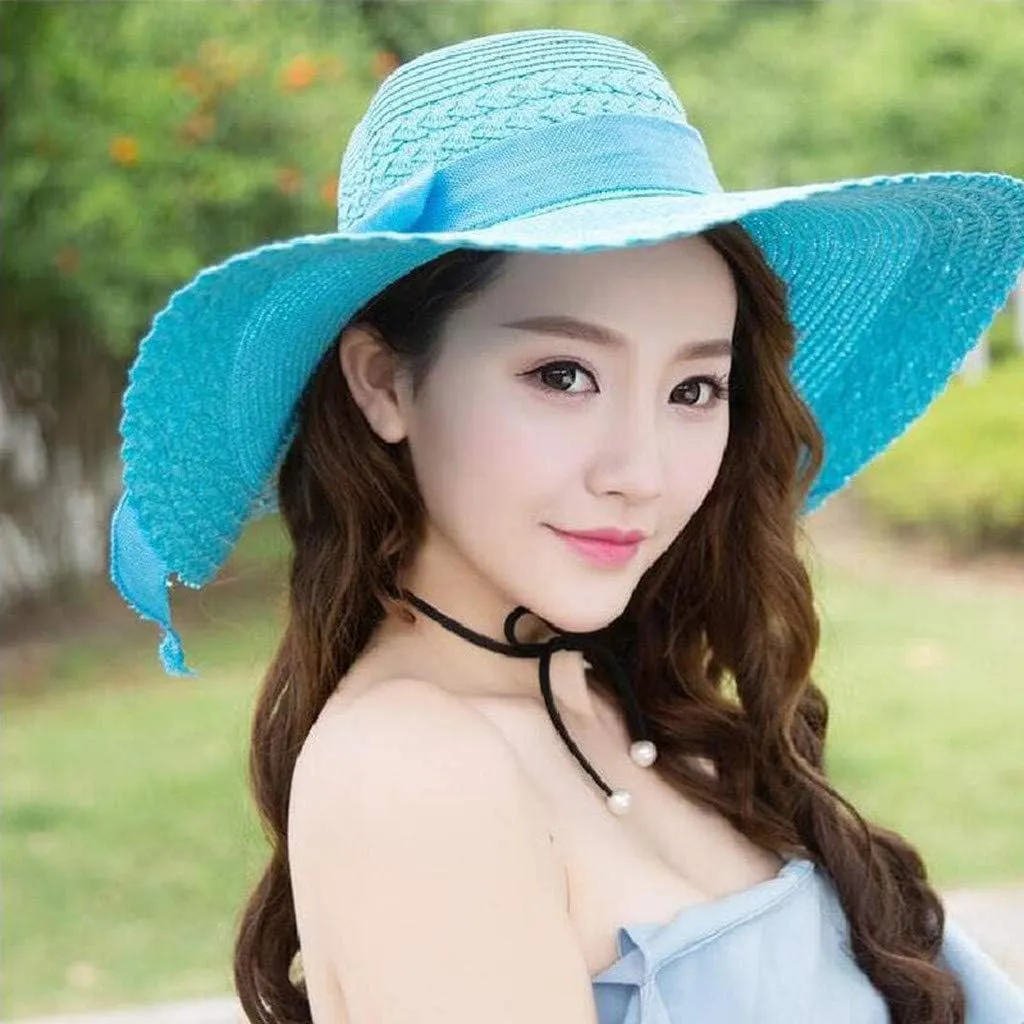 Sun Hats for Women Summer Women Straw Sun Visor Hat Wide Brim Beach Straw Panama Hat Travel Fedora Beach Sun Hats