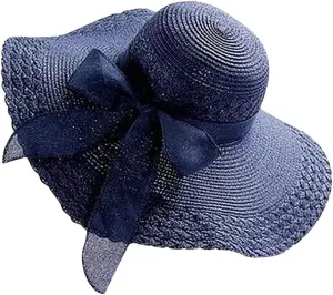 Sun Hats for Women Summer Women Straw Sun Visor Hat Wide Brim Beach Straw Panama Hat Travel Fedora Beach Sun Hats