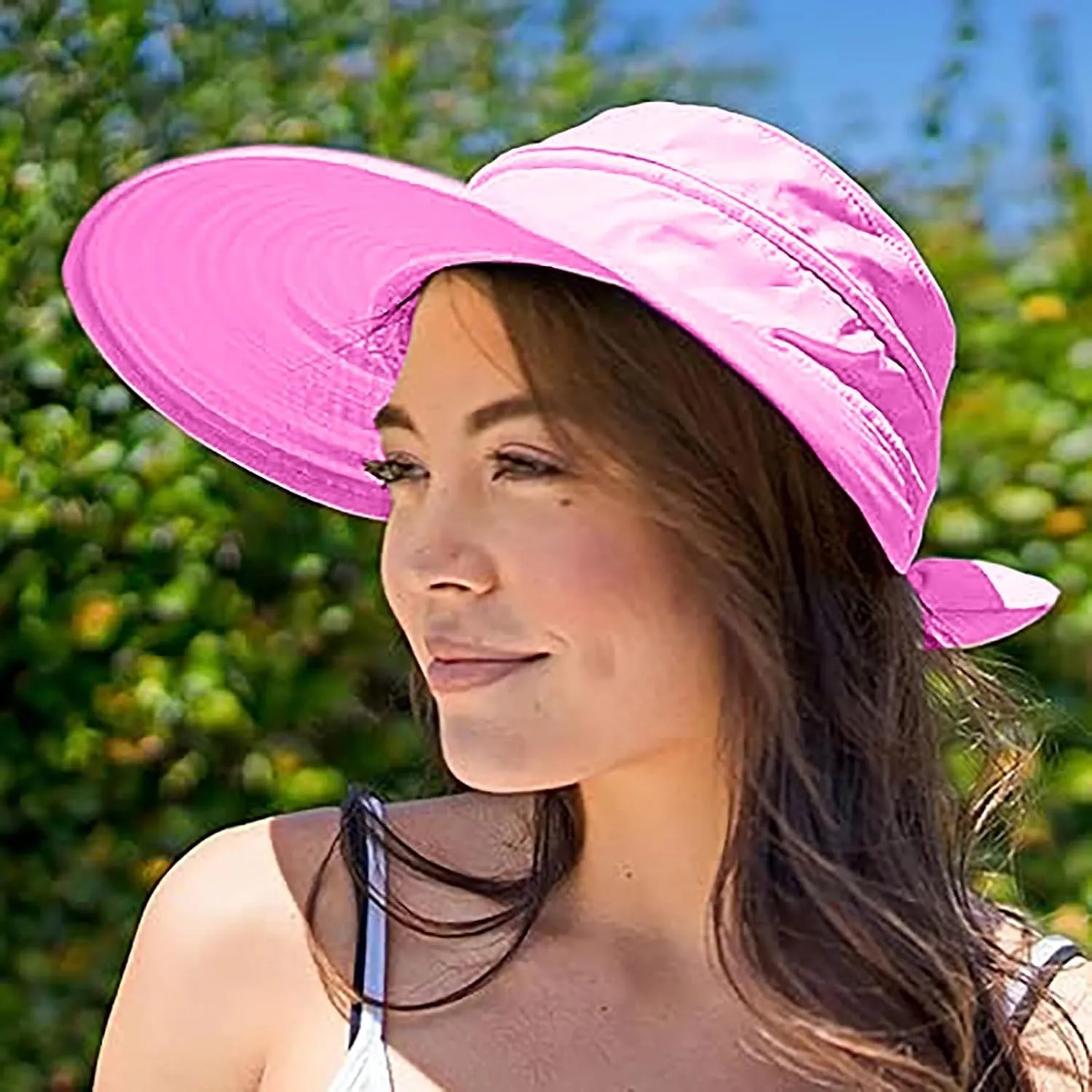 Sun Hats for Women with UV Protection Wide Brim Ponytail Visor Cap Summer Beach Outdoor Foldable Hat for Travel