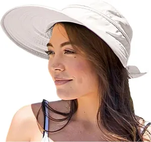 Sun Hats for Women with UV Protection Wide Brim Ponytail Visor Cap Summer Beach Outdoor Foldable Hat for Travel
