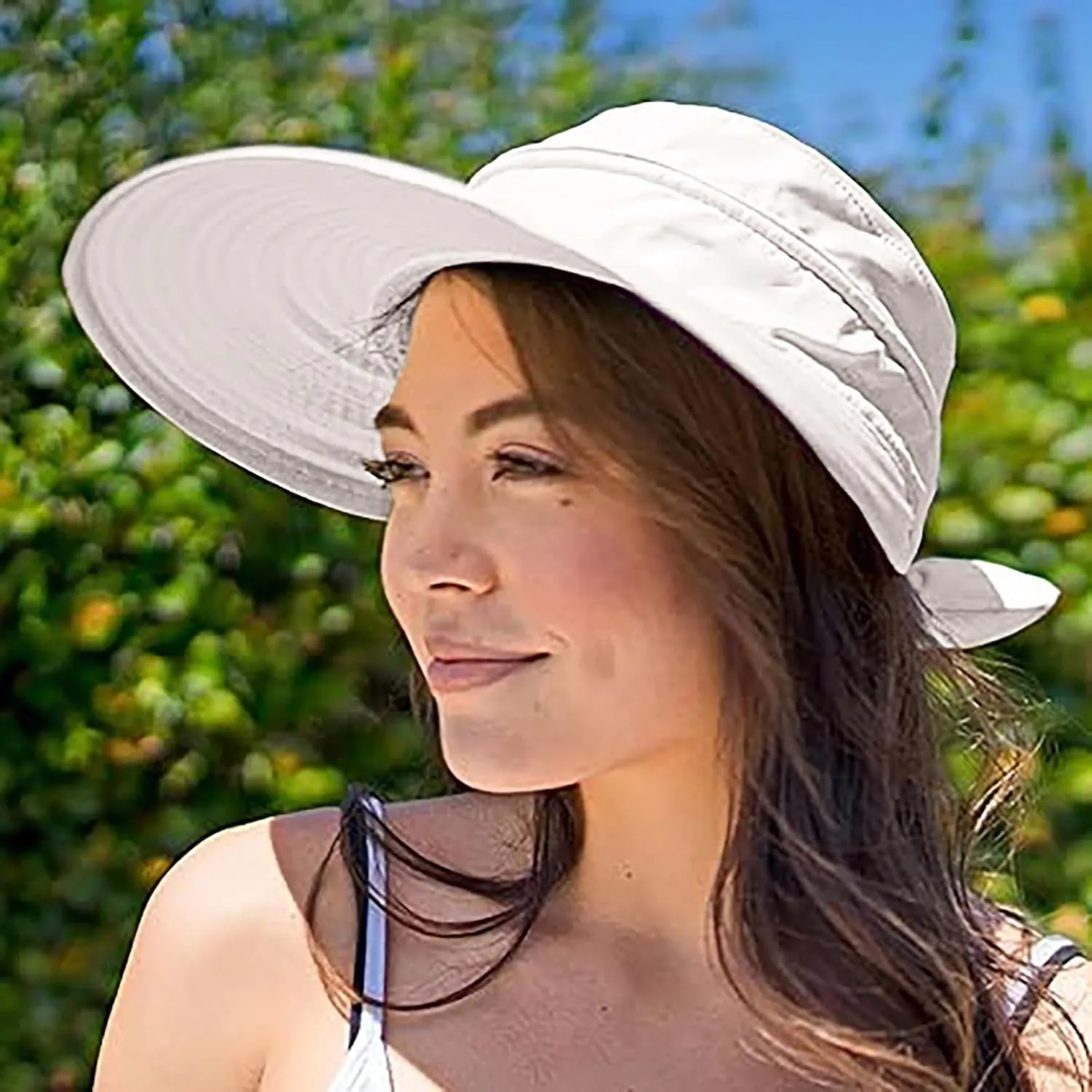 Sun Hats for Women with UV Protection Wide Brim Ponytail Visor Cap Summer Beach Outdoor Foldable Hat for Travel