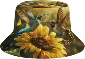 Sunflower Hummingbirds Bucket Hat Lightweight Fishing Hat Wide Brim Sun Protection Cap for Men Women