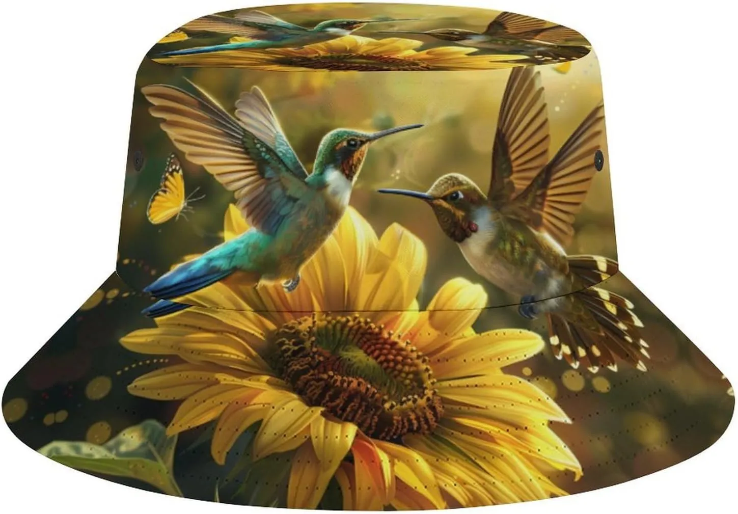 Sunflower Hummingbirds Bucket Hat Lightweight Fishing Hat Wide Brim Sun Protection Cap for Men Women