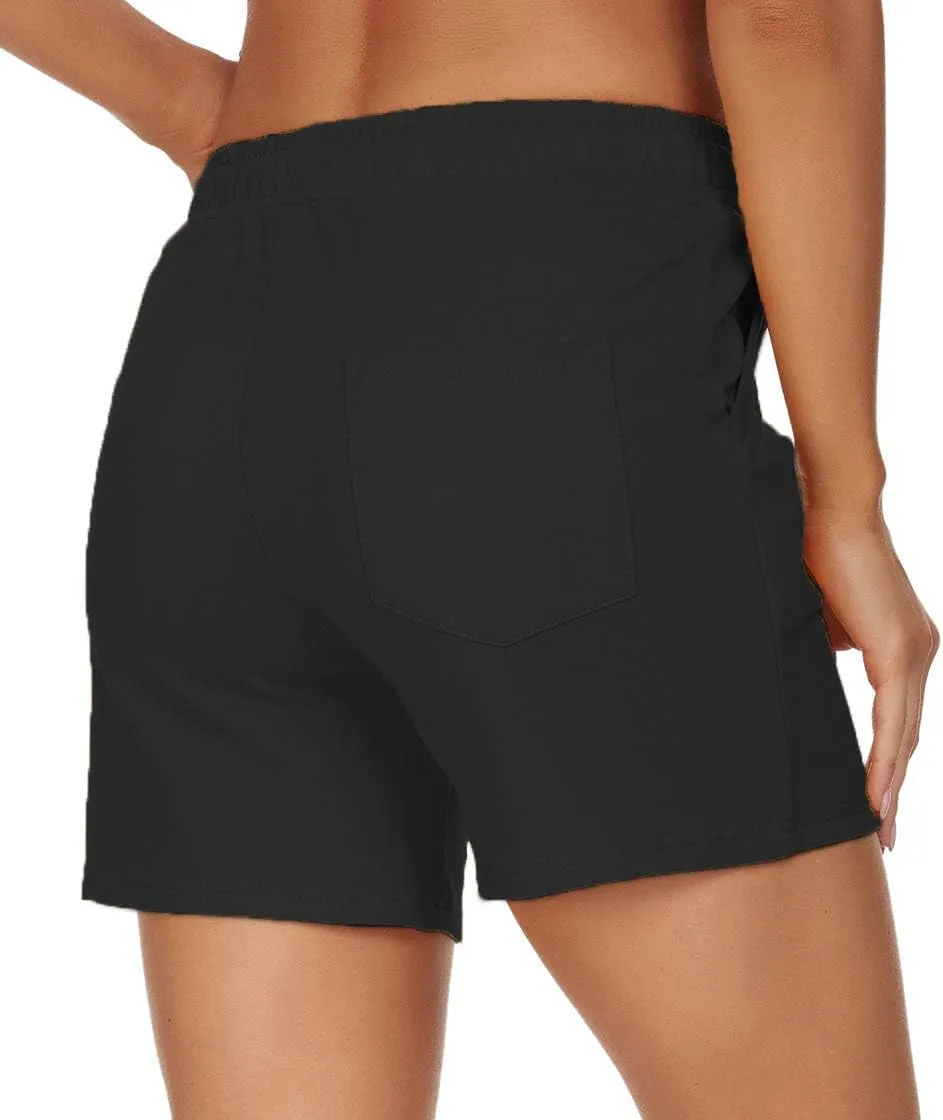 Tandisk Women's 5" Casual Jersey Cotton Shorts Lounge Yoga Pajama Walking Shorts with Pockets Activewear